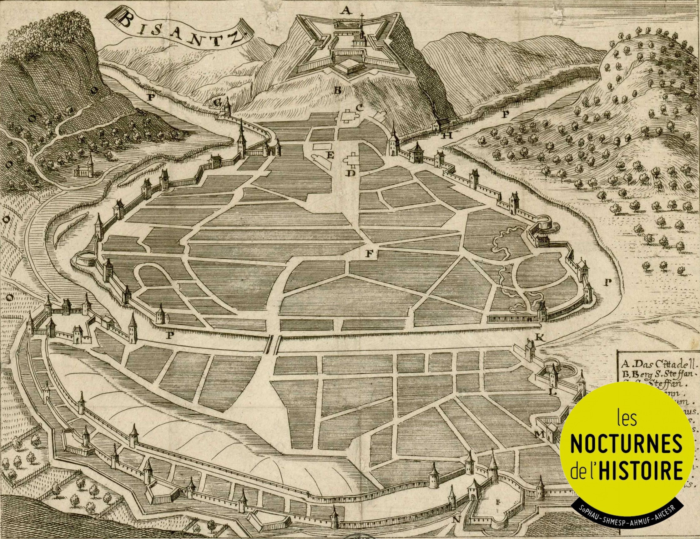 Plan de Besançon du 17ème siècle présentant les fortifications de la ville