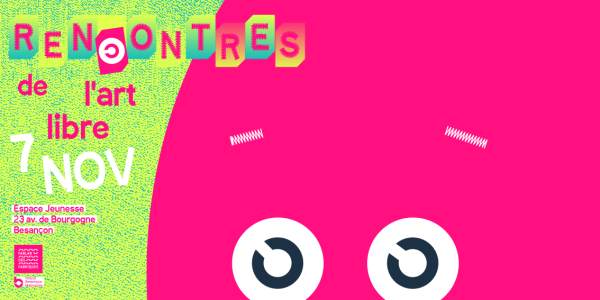Affiche des rencontres de l'art libre, un personnage aux yeux de copyleft