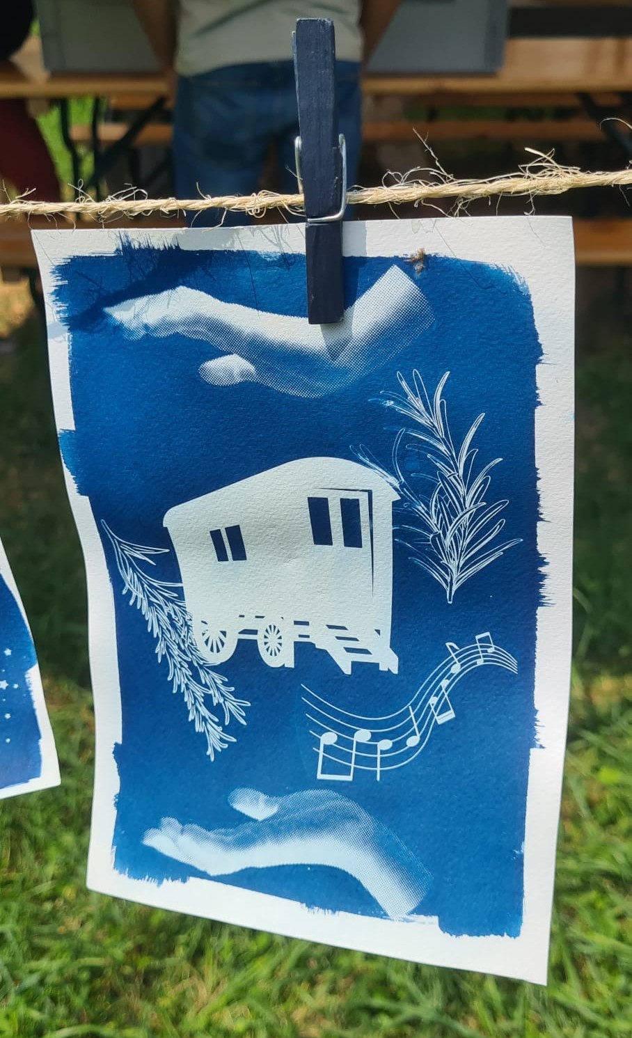 Roulotte imprimée en cyanotype